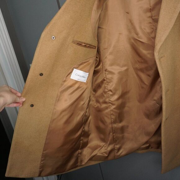 Calvin Klein Prosper Wool Blend X-Fit Slim Fit Overcoat Coat in Camel size 48Reg - Picture 9 of 16